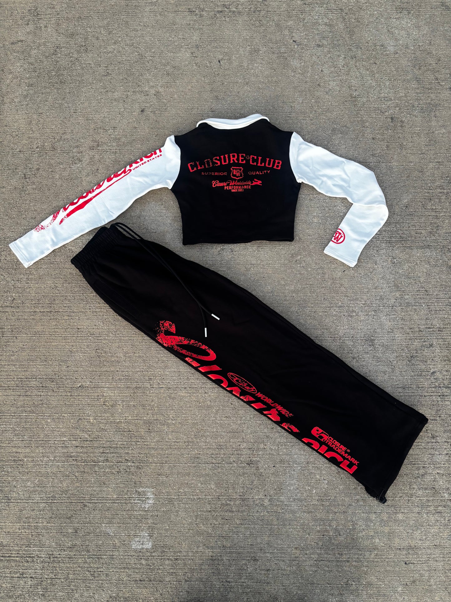 (Womens crop two piece set)                      Black,red,white