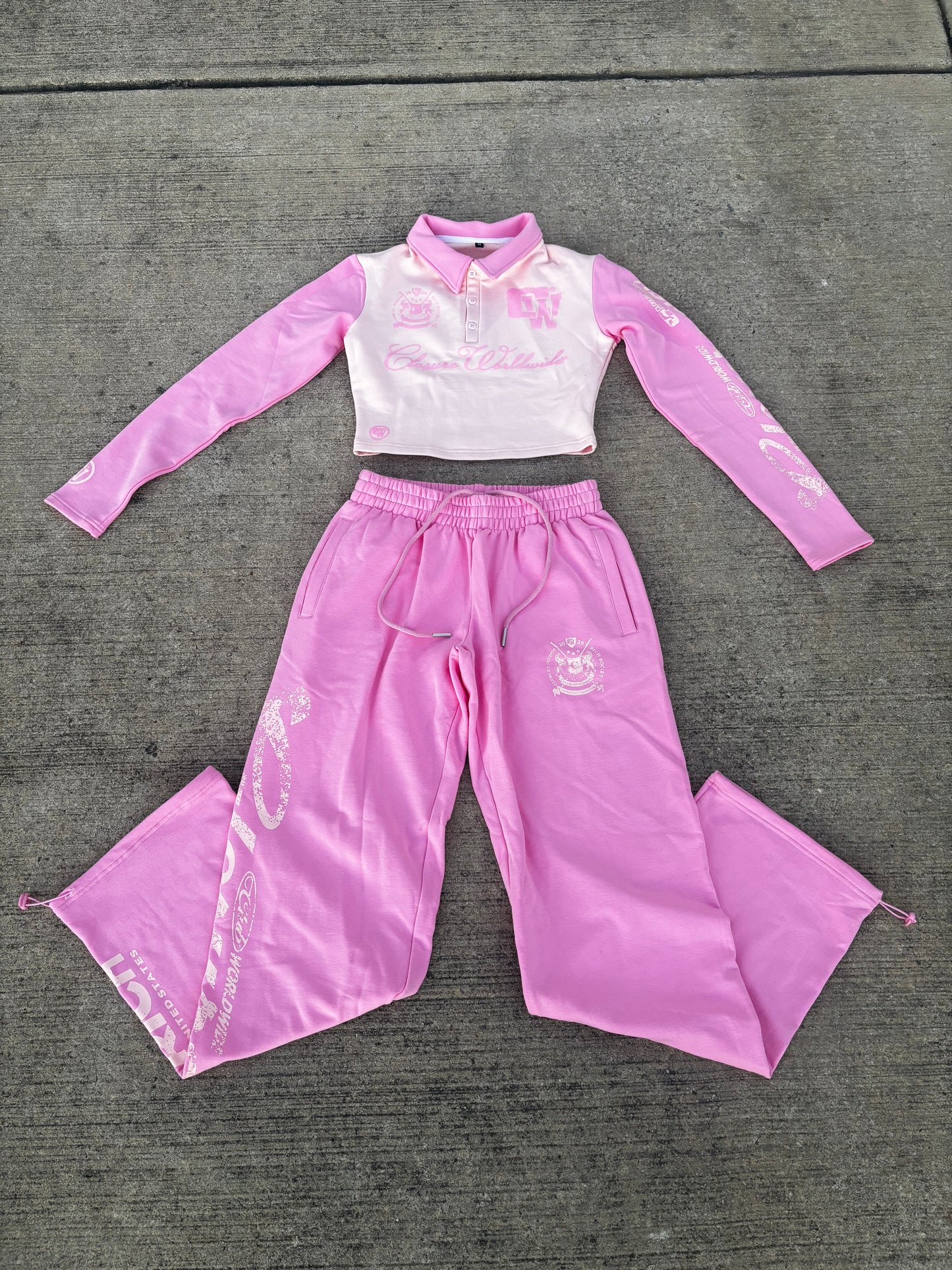 (Womens crop two piece set)           Pink two tone